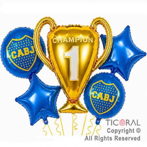 SET DE GLOBOS METALIZADO BOCA JUNIORS COPA 5 UNIDADES X 1